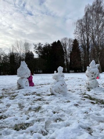 Hry ve sněhu - bobování, stavění sněhuláků 